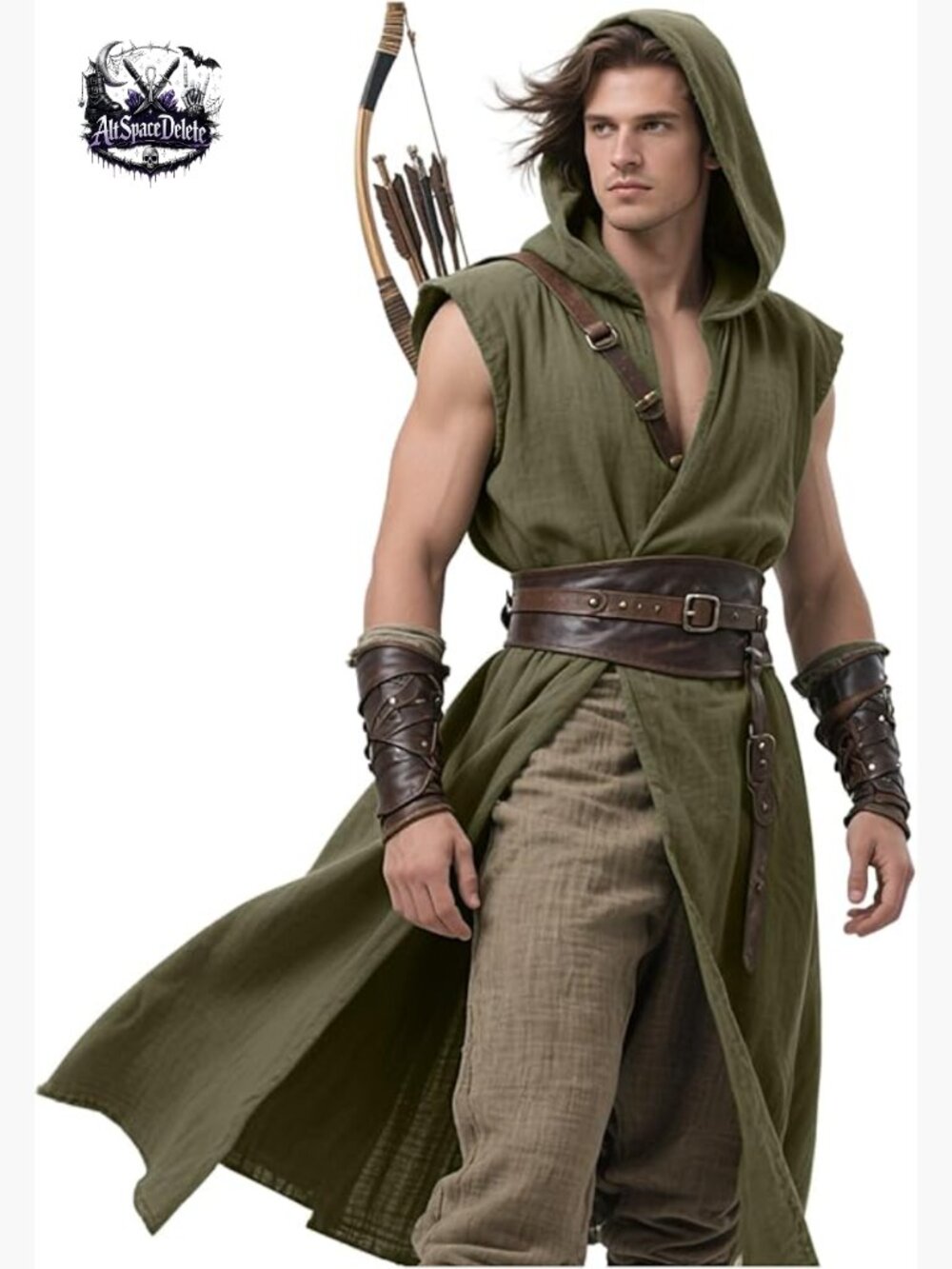 Men's Medieval Surcoat Renaissance Tabard Sleeveless Hooded Tunic